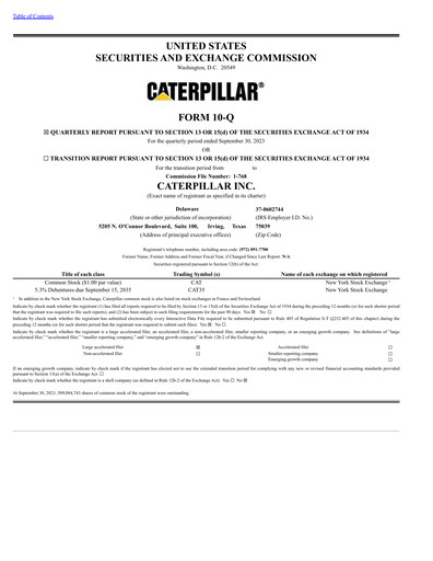 Thumbnail Caterpillar Quarterly Report 2023-q3