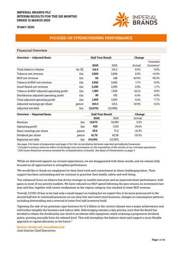 Thumbnail Imperial Brands
 Half-year Report 2020-h1