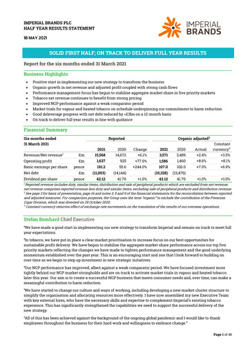 Thumbnail Imperial Brands
 Half-year Report 2021-h1