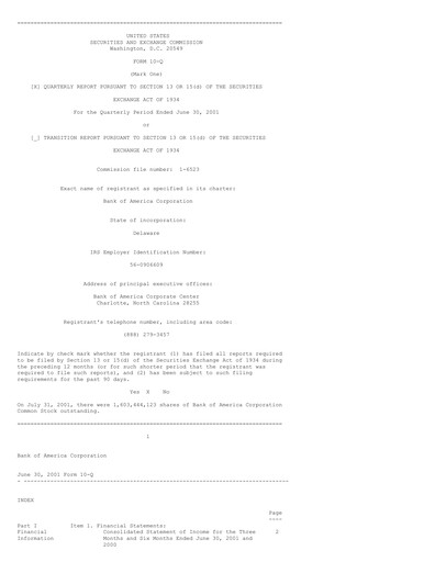Thumbnail Bank of America  Quarterly Report 2001-q2