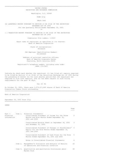 Thumbnail Bank of America  Quarterly Report 2001-q3