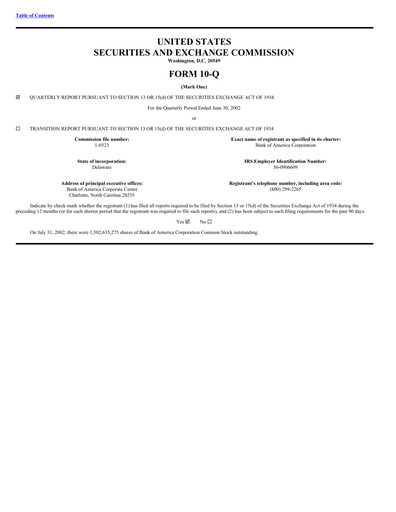 Thumbnail Bank of America  Quarterly Report 2002-q2