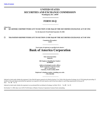 Thumbnail Bank of America  Quarterly Report 2004-q3