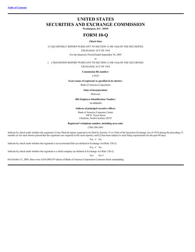 Thumbnail Bank of America  Quarterly Report 2005-q3