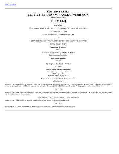 Thumbnail Bank of America  Quarterly Report 2006-q3