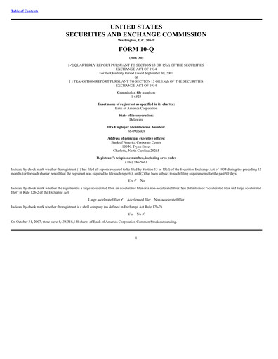Thumbnail Bank of America  Quarterly Report 2007-q3