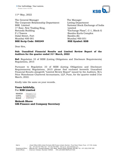 Thumbnail KSB ltd Financial Report 2022-q1