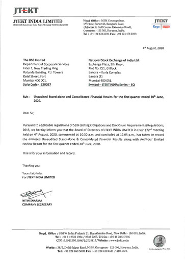 Vorschaubild JTEKT India Quartalsbericht 2020-q1
