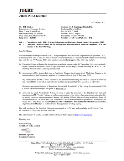 Vorschaubild JTEKT India Quartalsbericht 2024-q3