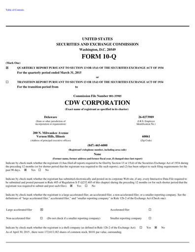 Thumbnail CDW Corporation Quarterly Report 2015-q1