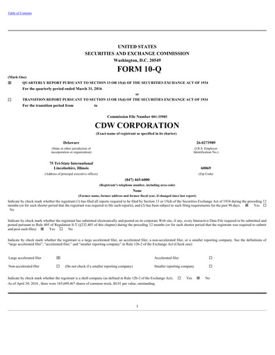Thumbnail CDW Corporation Quarterly Report 2016-q1