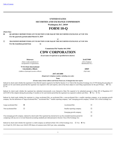 Thumbnail CDW Corporation Quarterly Report 2019-q1