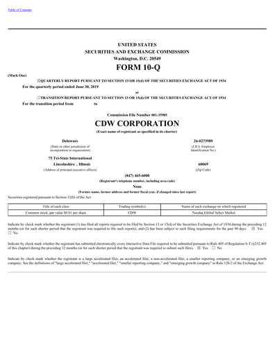 Thumbnail CDW Corporation Quarterly Report 2019-q2