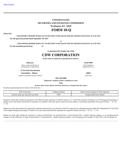 Thumbnail CDW Corporation Quarterly Report 2019-q3