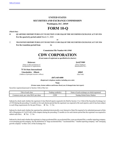 Thumbnail CDW Corporation Quarterly Report 2020-q1