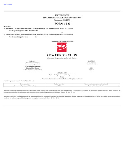 Thumbnail CDW Corporation Quarterly Report 2022-q1