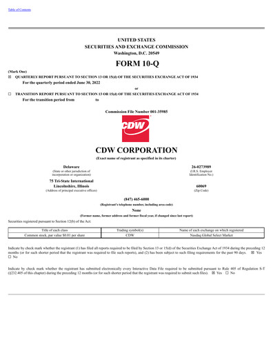 Thumbnail CDW Corporation Quarterly Report 2022-q2