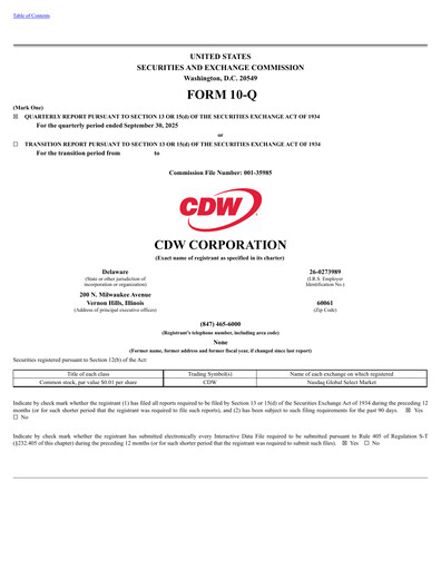 Thumbnail CDW Corporation Quarterly Report 2025-q3