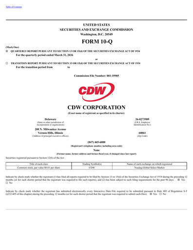 Thumbnail CDW Corporation Quarterly Report 2026-q1