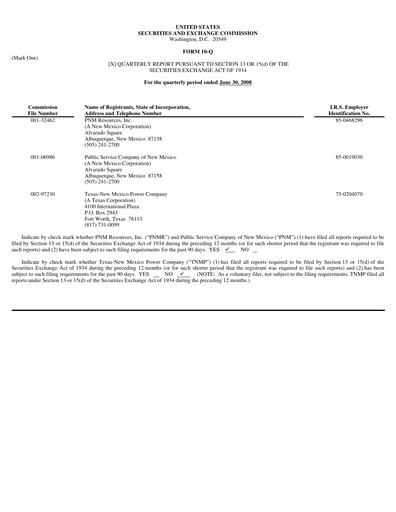 Miniature TXNM Energy Rapport trimestriel 2008-q2
