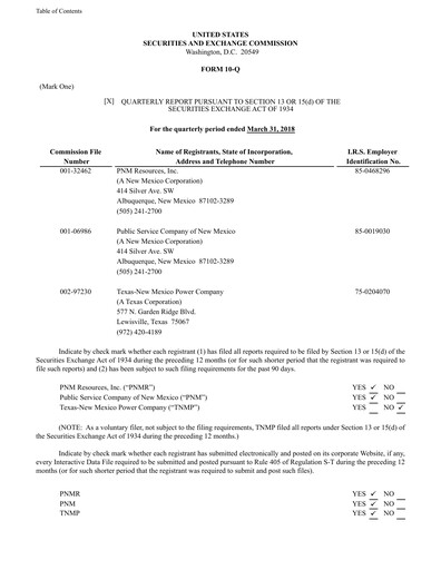 Miniature TXNM Energy Rapport trimestriel 2018-q1