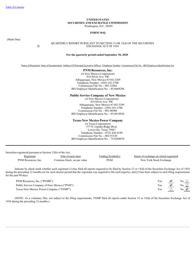 Miniature TXNM Energy Rapport trimestriel 2020-q3