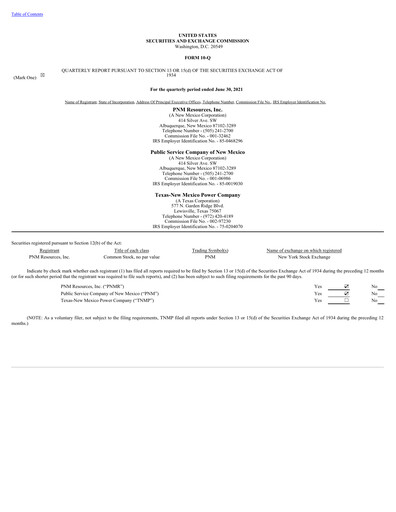 Miniature TXNM Energy Rapport trimestriel 2021-q2