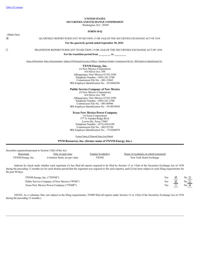 Miniature TXNM Energy Rapport trimestriel 2024-q3
