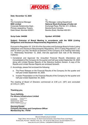 Thumbnail Afcons Infrastructure Half-year Report 2025-h1