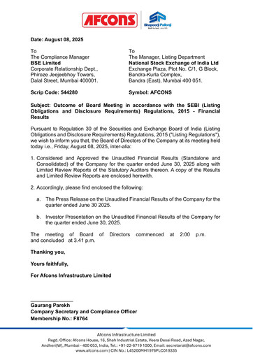 Thumbnail Afcons Infrastructure Quarterly Report 2025-q1