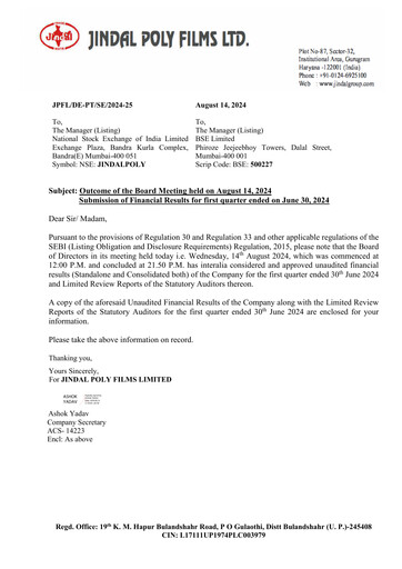 Thumbnail Jindal Poly Films
 Quarterly Report 2024-q1