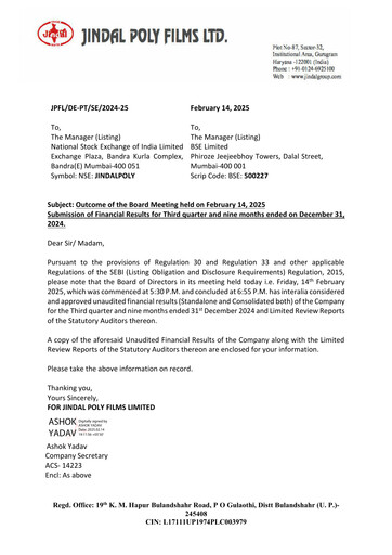 Thumbnail Jindal Poly Films
 Quarterly Report 2024-q3
