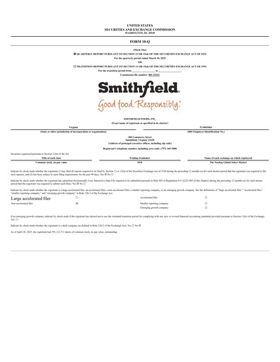 Thumbnail Smithfield Foods Quarterly Report 2025-q1