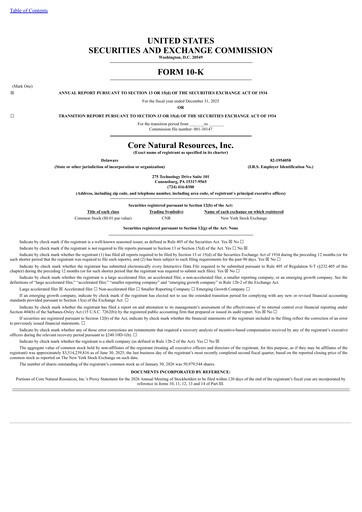 Thumbnail Core Natural Resources Annual Report 2025