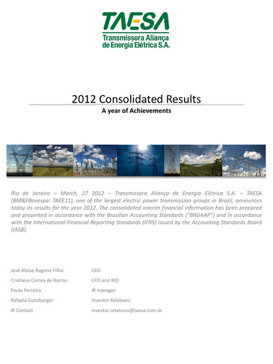 Thumbnail Taesa (Transmissora Aliança de Energia Elétrica) Financial Report 2012