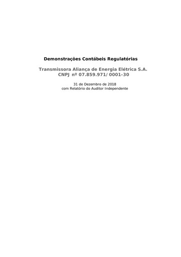 Thumbnail Taesa (Transmissora Aliança de Energia Elétrica) Financial Report 2018