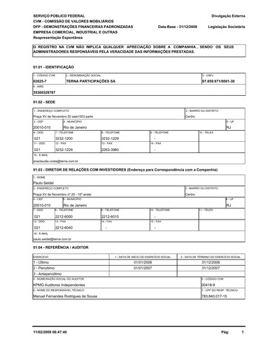 Thumbnail Taesa (Transmissora Aliança de Energia Elétrica) Financial Statement 2008