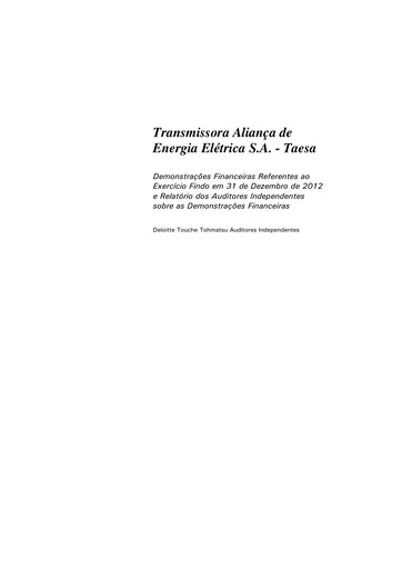Thumbnail Taesa (Transmissora Aliança de Energia Elétrica) Financial Statement 2012