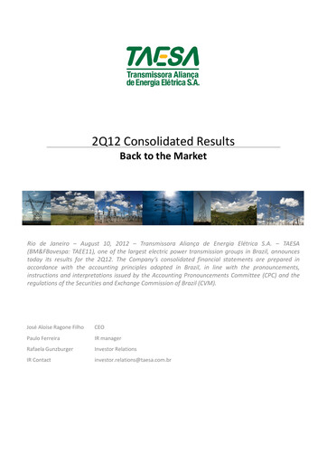 Thumbnail Taesa (Transmissora Aliança de Energia Elétrica) Quarterly Report 2012-q2