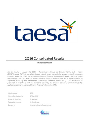 Thumbnail Taesa (Transmissora Aliança de Energia Elétrica) Quarterly Report 2016-q2