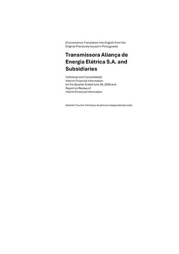 Vorschaubild Taesa (Transmissora Aliança de Energia Elétrica) Quartalsbericht 2026-q2