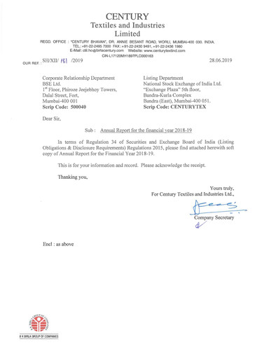 Thumbnail Aditya Birla Real Estate Annual Report 2018-2019