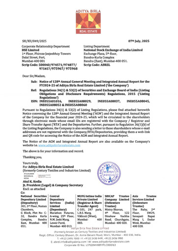 Thumbnail Aditya Birla Real Estate Annual Report 2024-2025