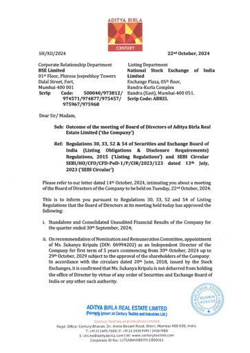 Thumbnail Aditya Birla Real Estate Quarterly Report 2024-q2