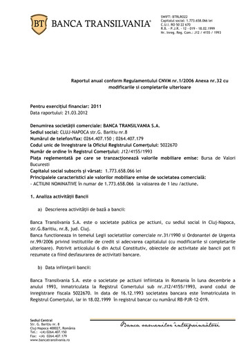 Thumbnail Banca Transilvania Annual Report 2011