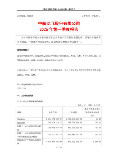 Vorschaubild AVIC Shenyang Aircraft Company Limited Quartalsbericht 2026-q1