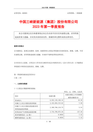 Thumbnail China Three Gorges Renewables Quarterly Report 2023-q1