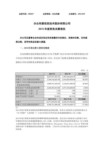 Thumbnail Focus Media Information Technology Financial Report 2015