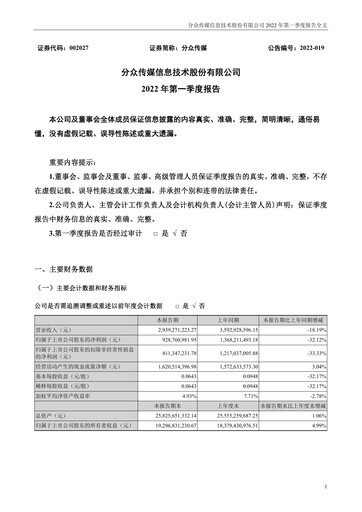 Miniature Focus Media Information Technology Rapport trimestriel 2022-q1