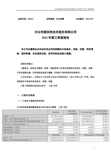 Miniature Focus Media Information Technology Rapport trimestriel 2022-q3